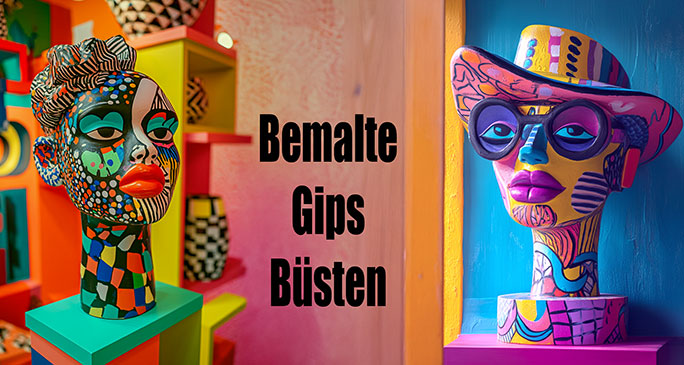 bemalte Gipsbüsten